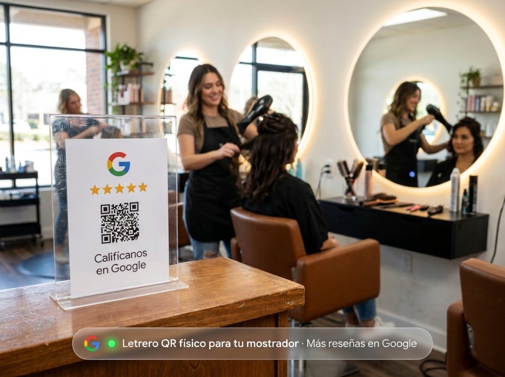 Letrero QR Físico en Mostrador para Salón de Belleza y Estética